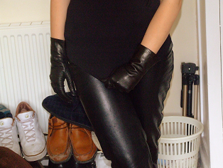 girl leather pants gloves